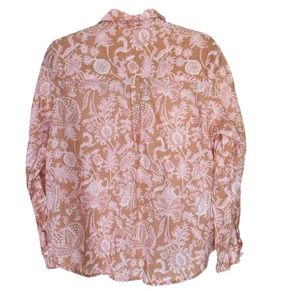 ROLLER RABBIT Amanda Print Tan & Pink Floral Linen 2 Piece Loungewear EUC $148 L - Picture 5 of 14